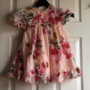 Girls Pink Floral Ruffle Dress